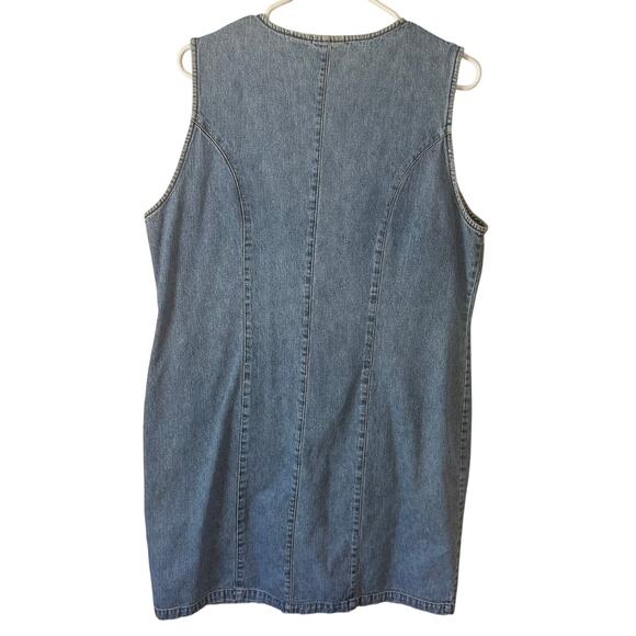 St Johns Bay Vintage Zip Front Sleeveless Cotton Denim Dress Jumper Size 14 - Picture 2 of 5